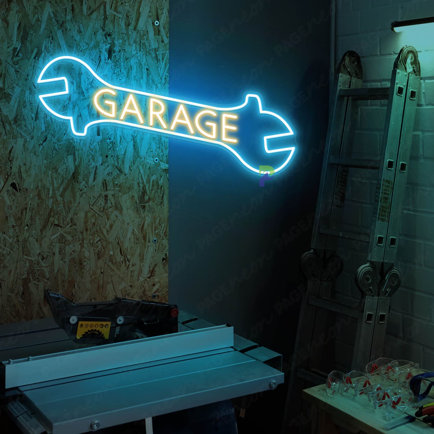 Garage Neon Sign Wrench Led Sign Light Blue