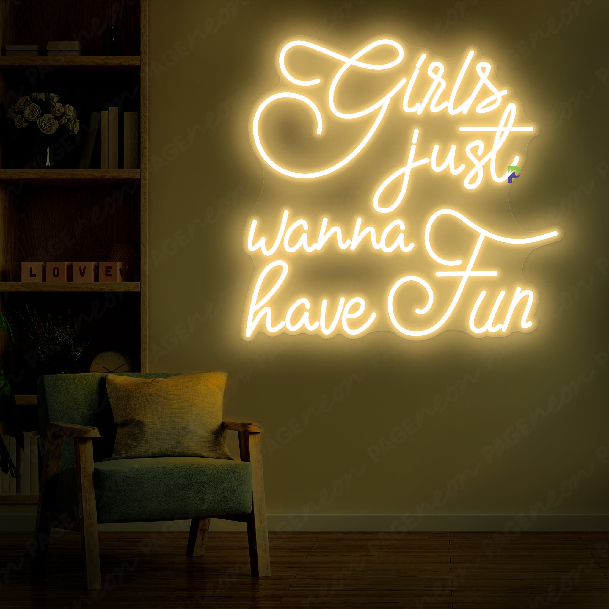 Girls Just Wanna Have Fun Neon Sign Party Girl Led Light GoldYellow