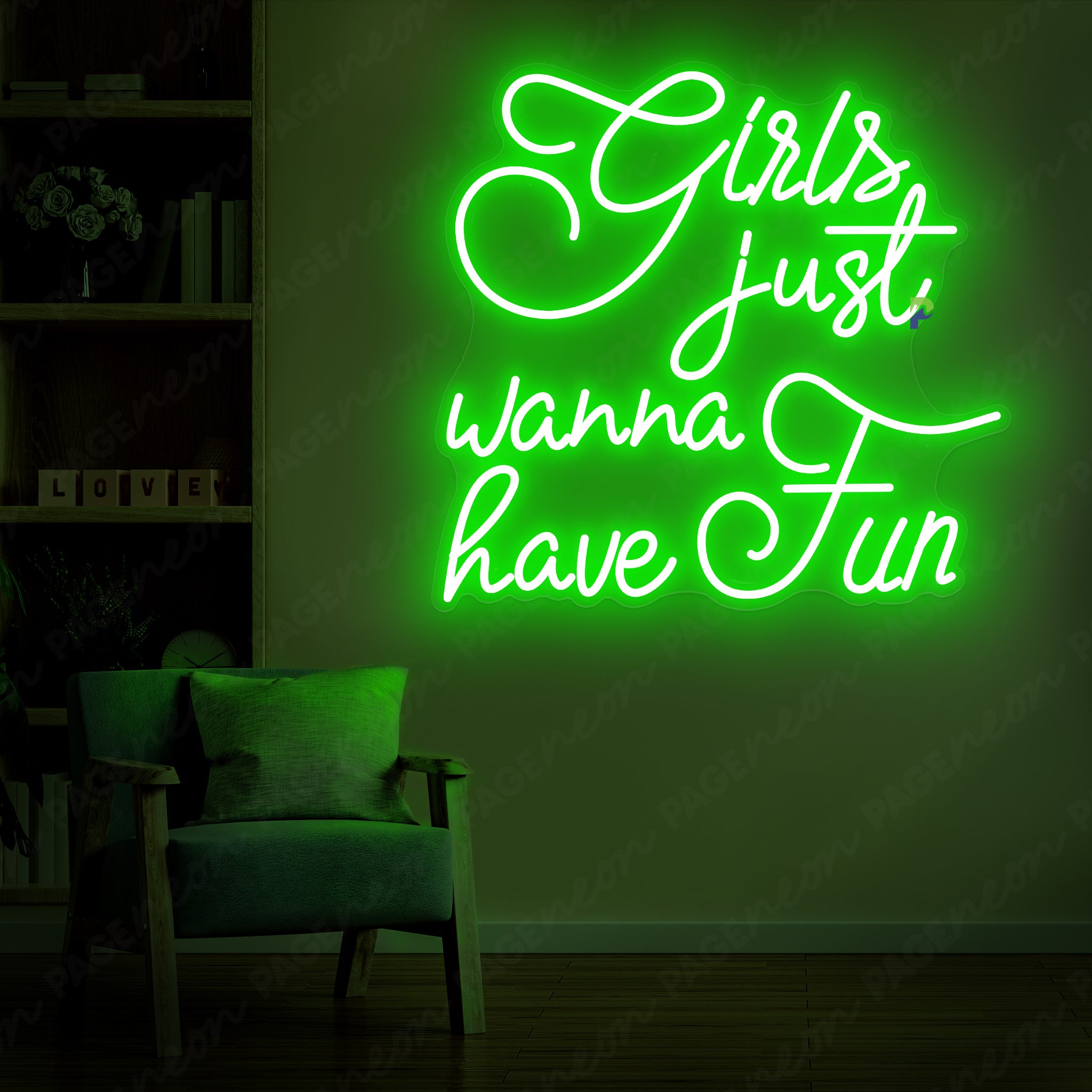 Girls Just Wanna Have Fun Neon Sign Party Girl Led Light Green