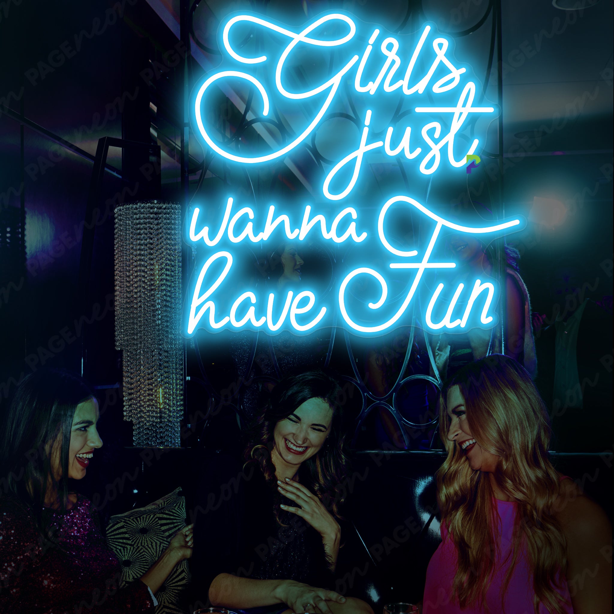 Girls Just Wanna Have Fun Neon Sign Party Girl Led Light Light Blue