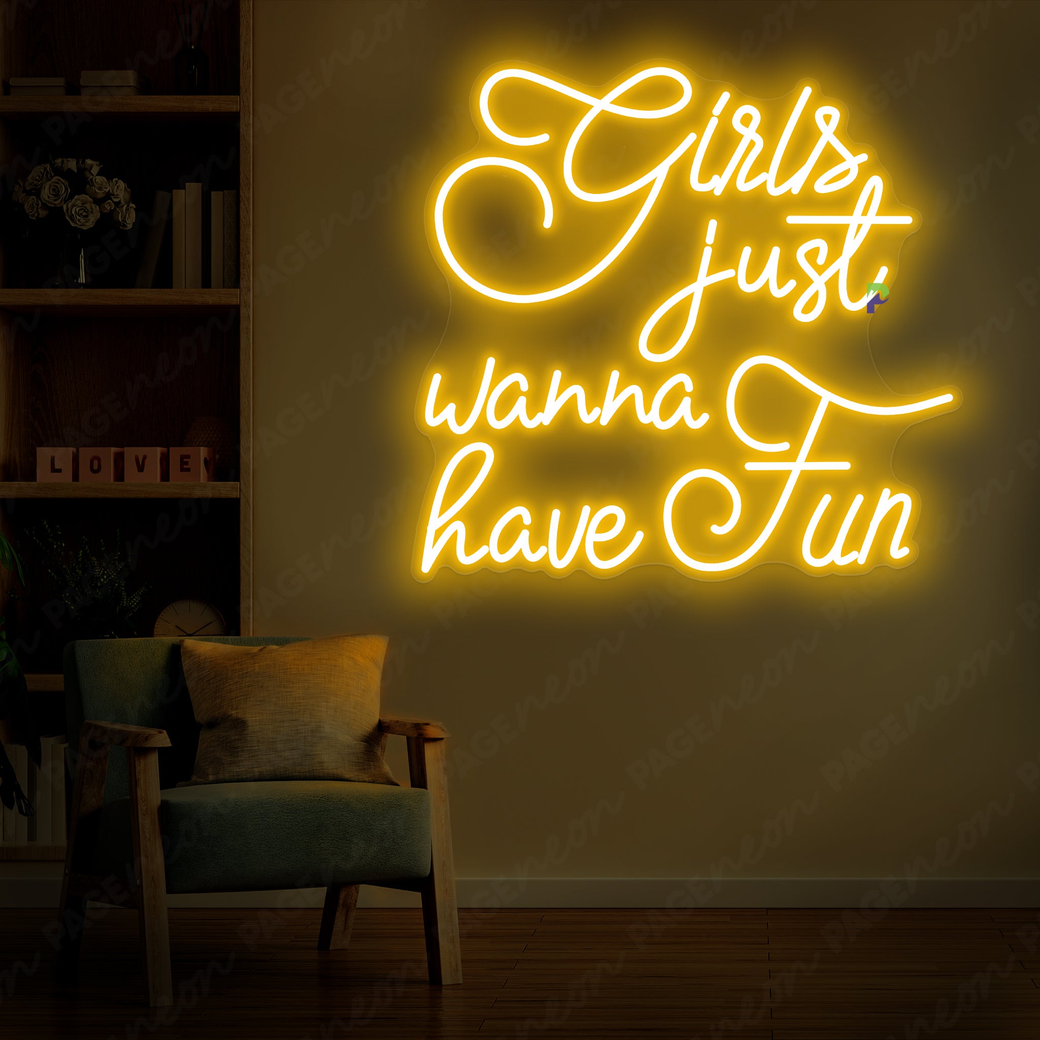 Girls Just Wanna Have Fun Neon Sign Party Girl Led Light Orange Yellow