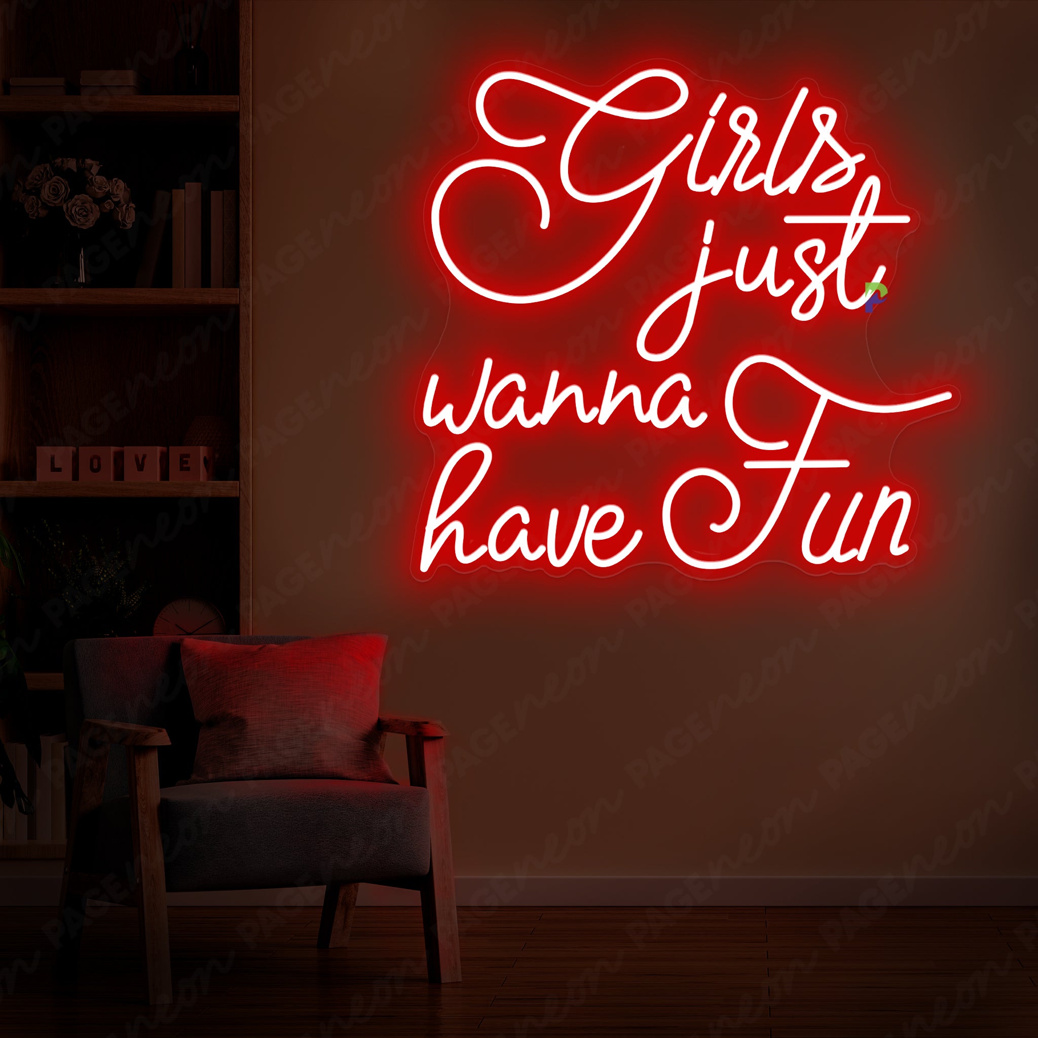 Girls Just Wanna Have Fun Neon Sign Party Girl Led Light Red