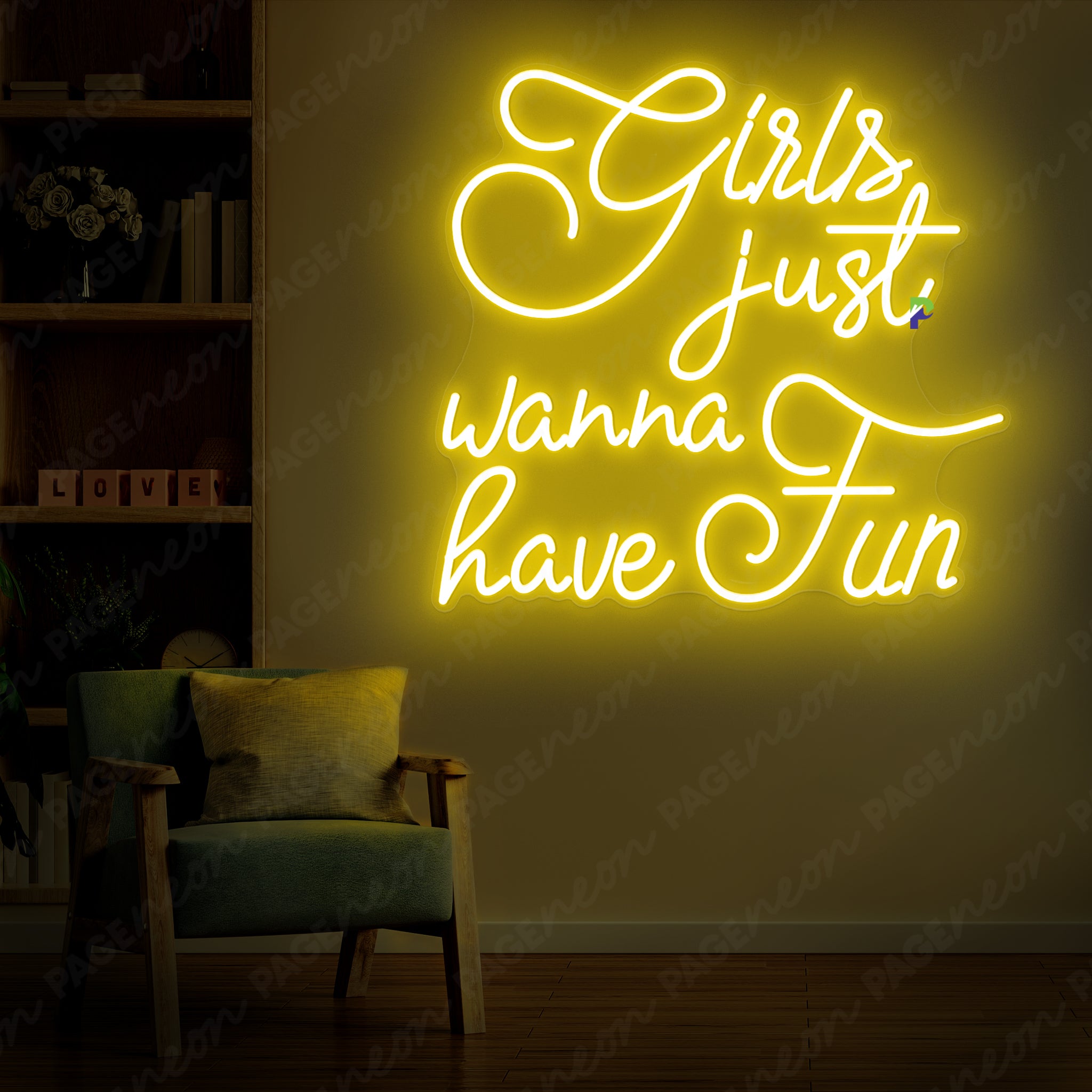Girls Just Wanna Have Fun Neon Sign Party Girl Led Light Yellow