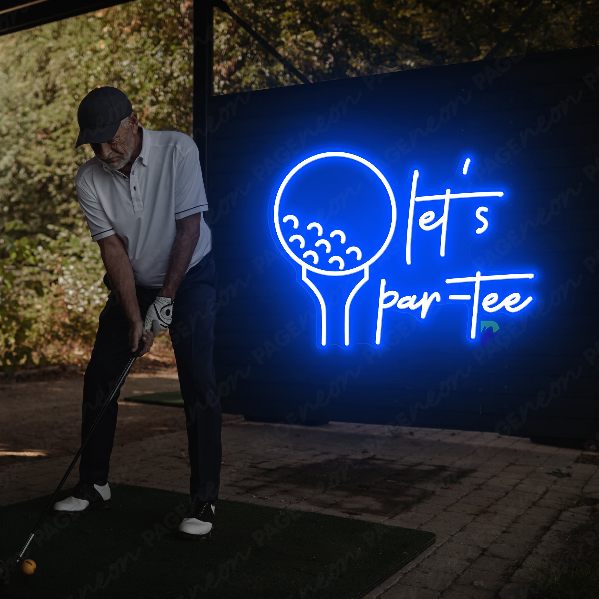 Golf Neon Sign Lets Par-Tee Led Light Blue
