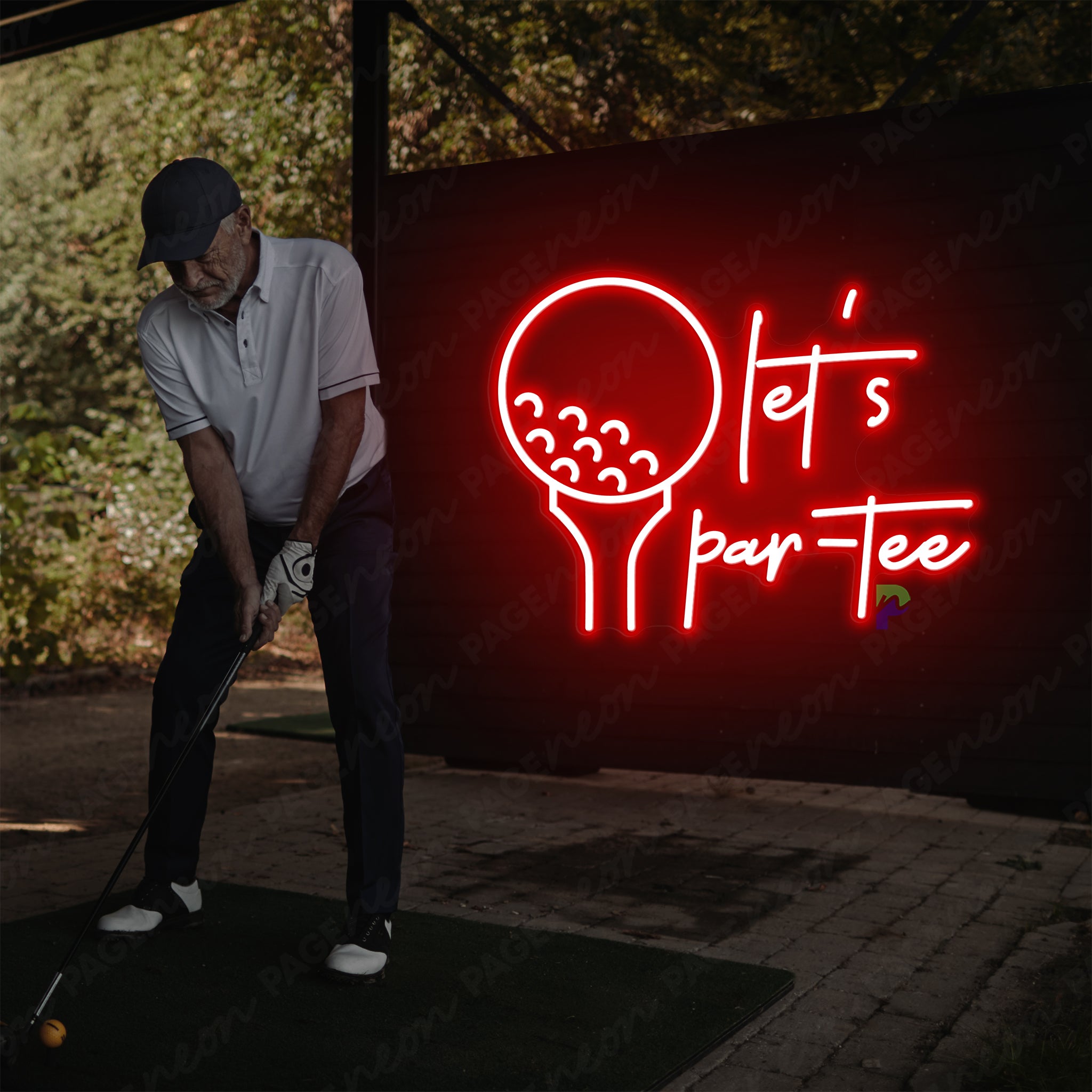 Golf Neon Sign Lets Par-Tee Led Light Red