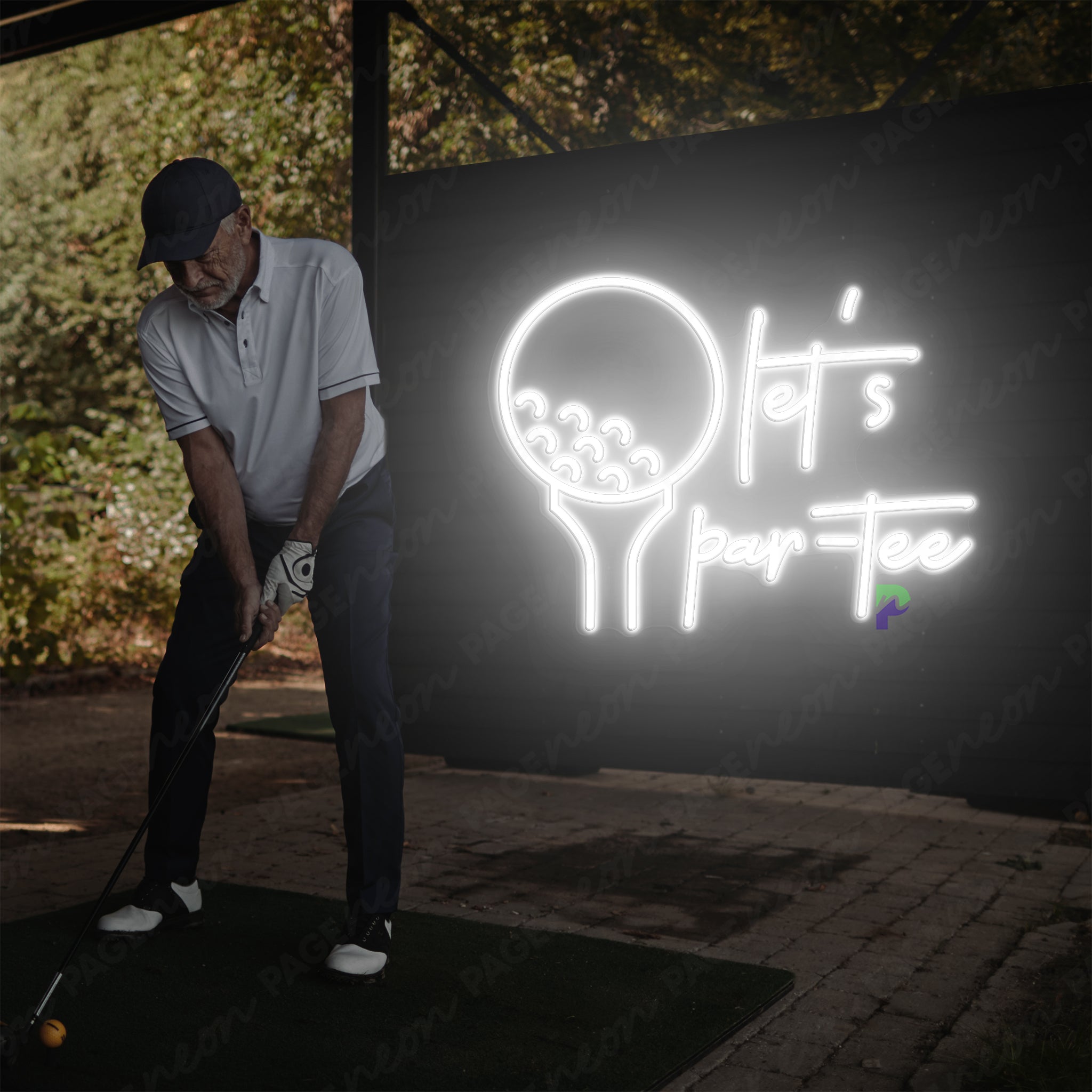 Golf Neon Sign Lets Par-Tee Led Light White
