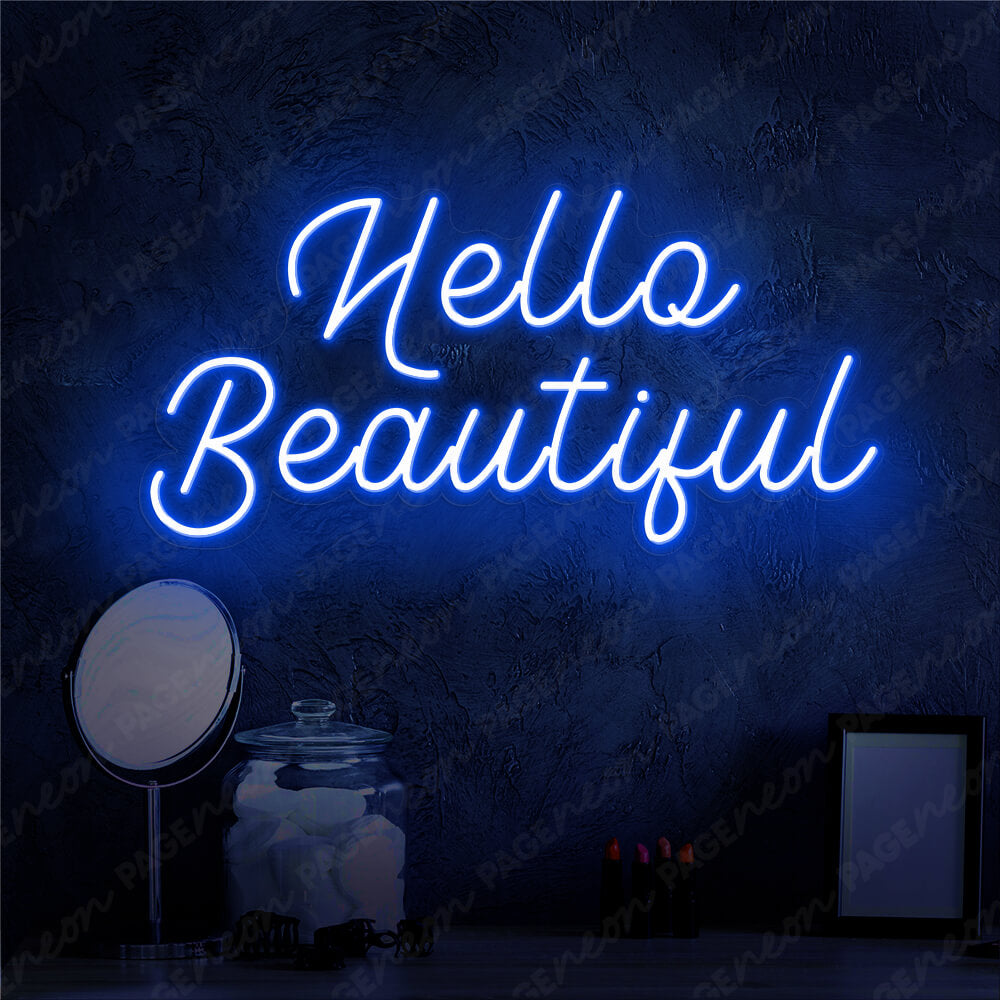 Hello Beautiful Neon Sign Nails Hair Salon Neon Light Blue