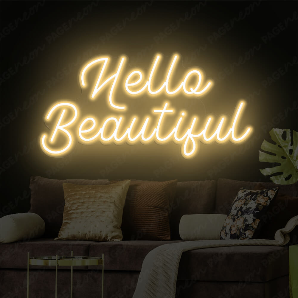 Hello Beautiful Neon Sign Nails Hair Salon Neon Light Gold Yellow