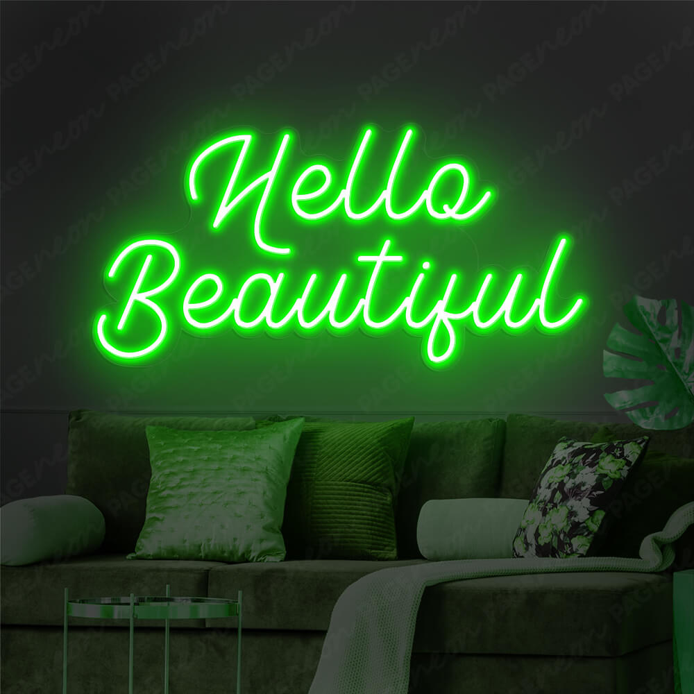 Hello Beautiful Neon Sign Nails Hair Salon Neon Light Green