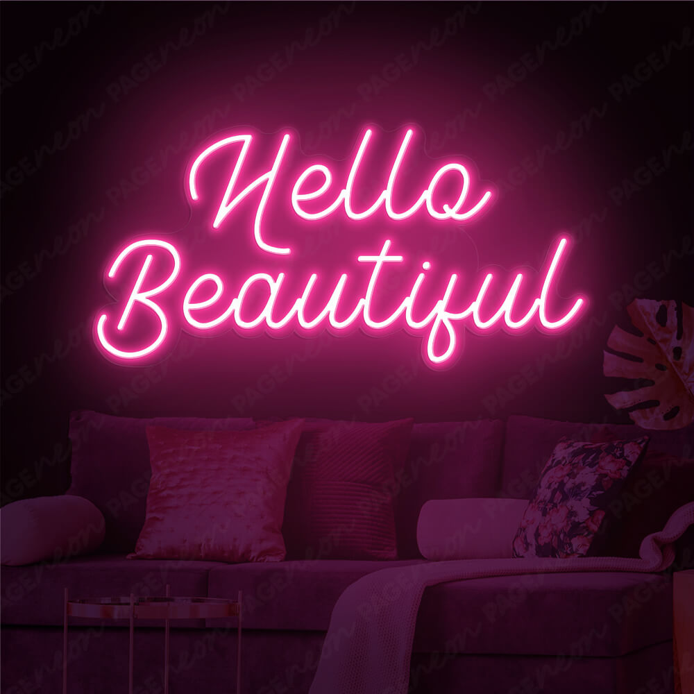 Hello Beautiful Neon Sign Nails Hair Salon Neon Light Pink