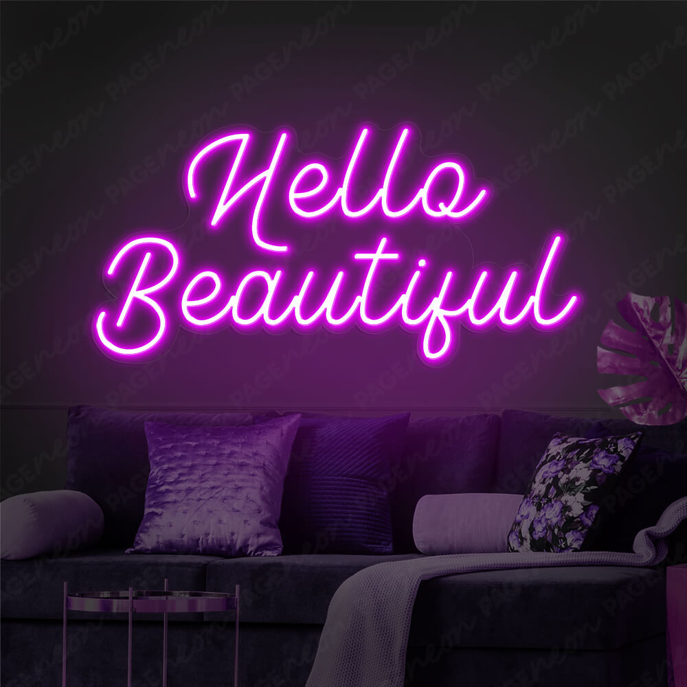 Hello Beautiful Neon Sign Nails Hair Salon Neon Light Purple
