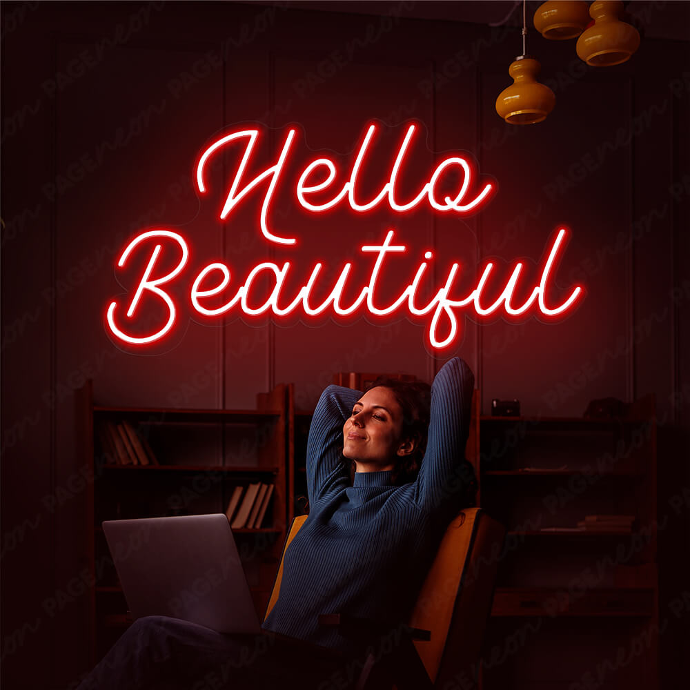 Hello Beautiful Neon Sign Nails Hair Salon Neon Light Red