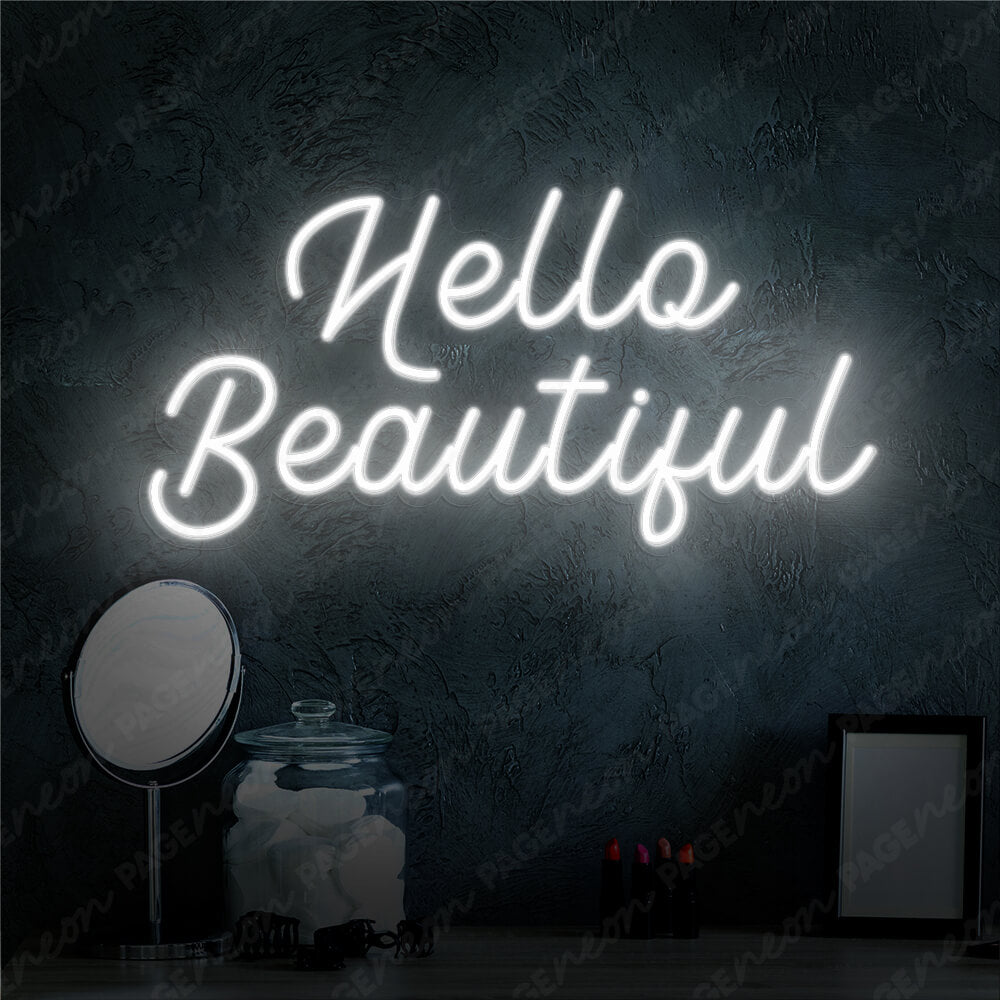 Hello Beautiful Neon Sign Nails Hair Salon Neon Light White