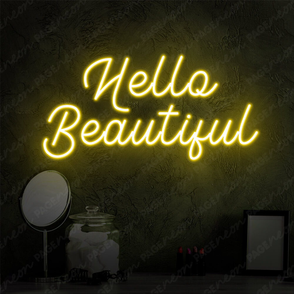 Hello Beautiful Neon Sign Nails Hair Salon Neon Light Yellow