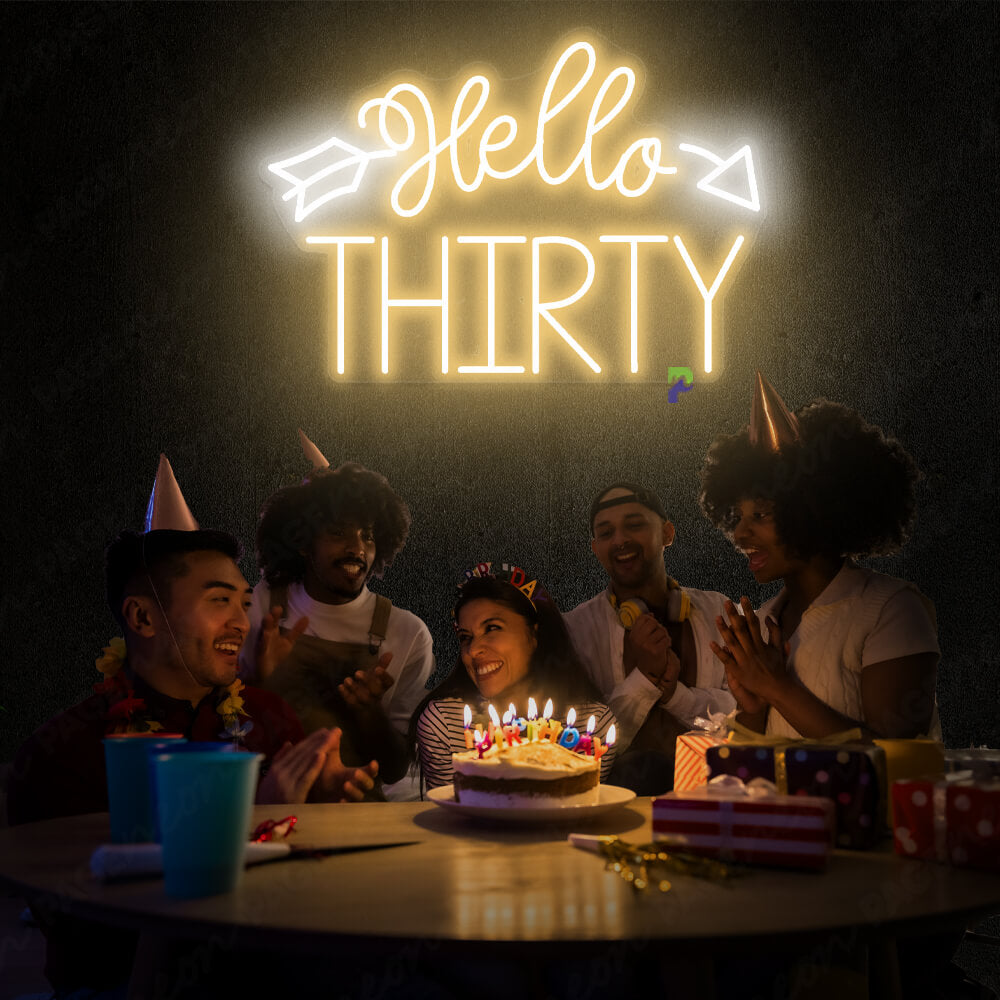Hello Thirty Neon Sign Light Up Birthday Sign Gold Yellow