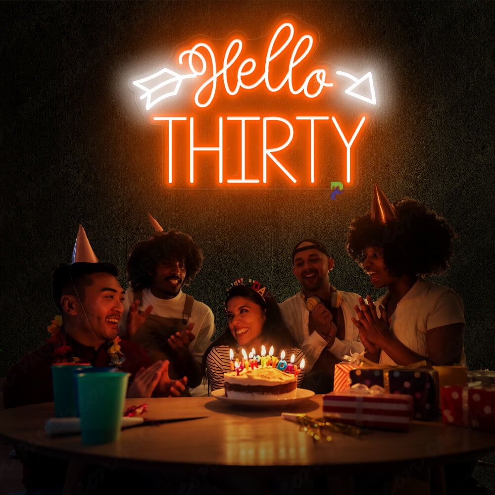 Hello Thirty Neon Sign Light Up Birthday Sign Orange