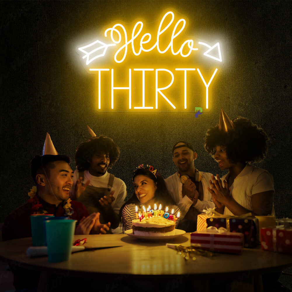 Hello Thirty Neon Sign Light Up Birthday Sign Orange Yellow