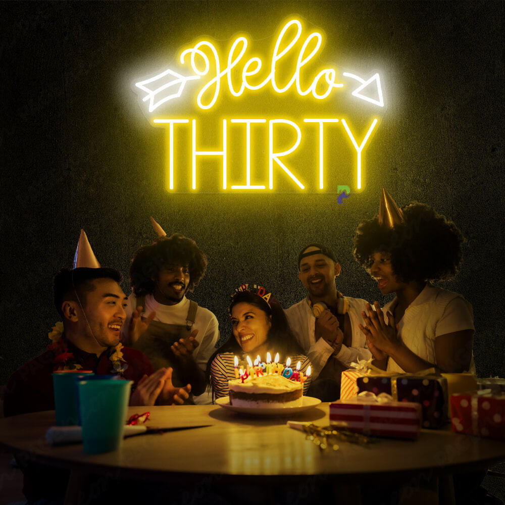 Hello Thirty Neon Sign Light Up Birthday Sign Yellow