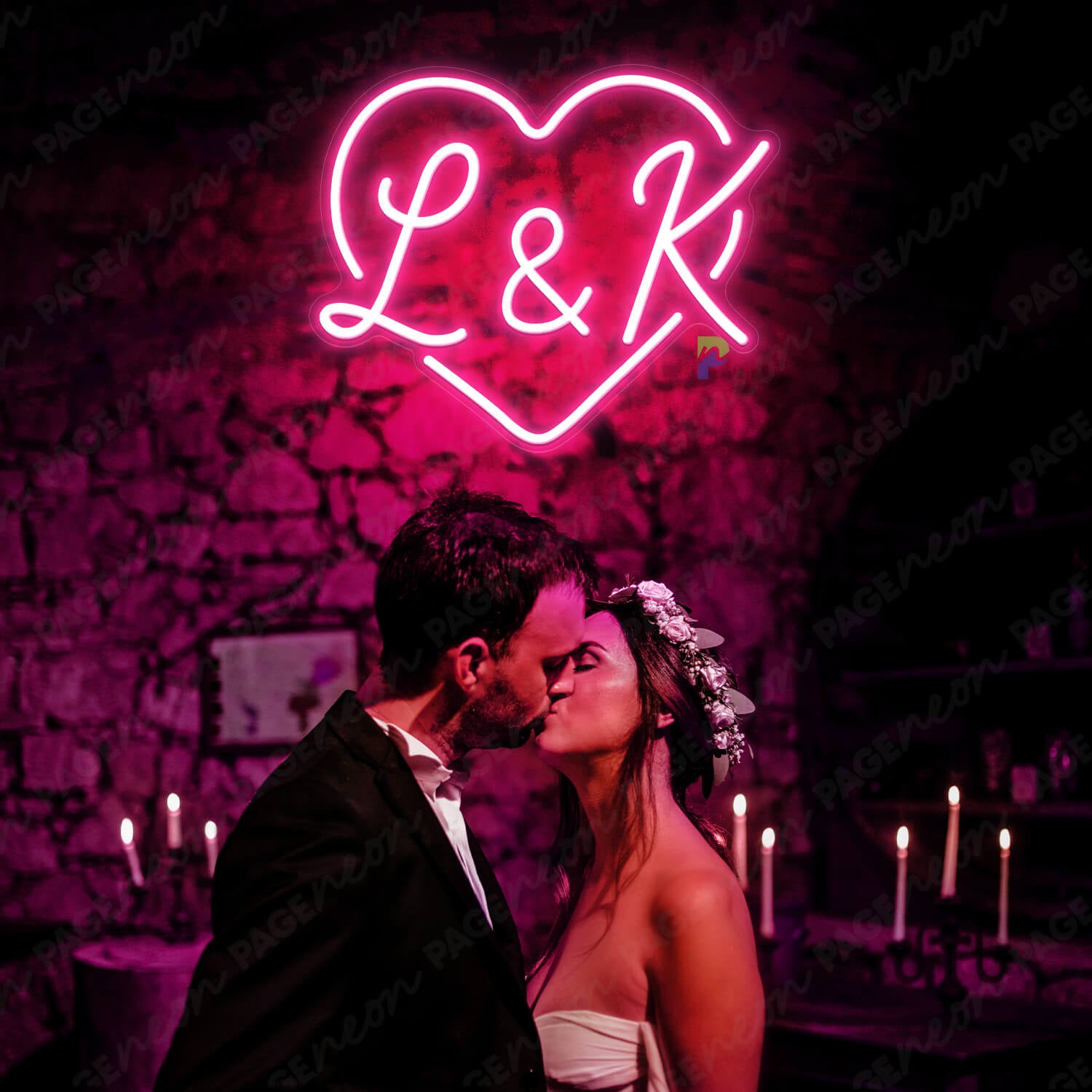 Initials Neon Sign Custom Wedding LED Light Pink