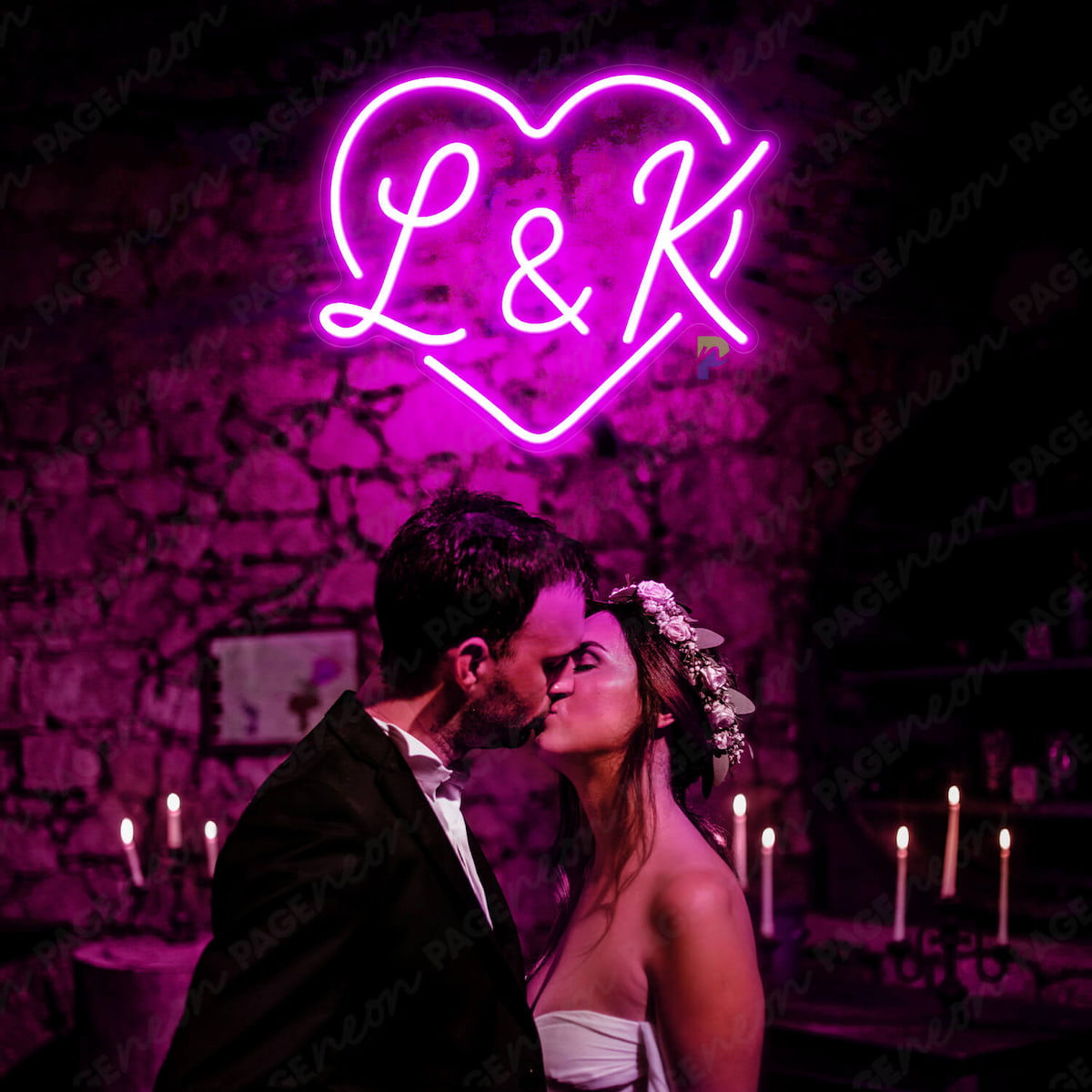 Initials Neon Sign Custom Wedding LED Light Purple