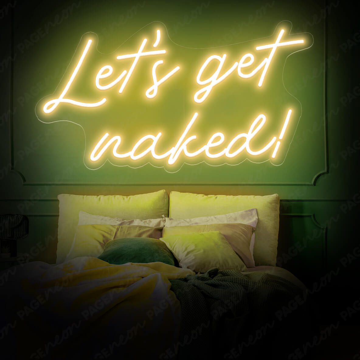 Let's Get Naked Neon Sign Man Cave Led Light Gold Yellow