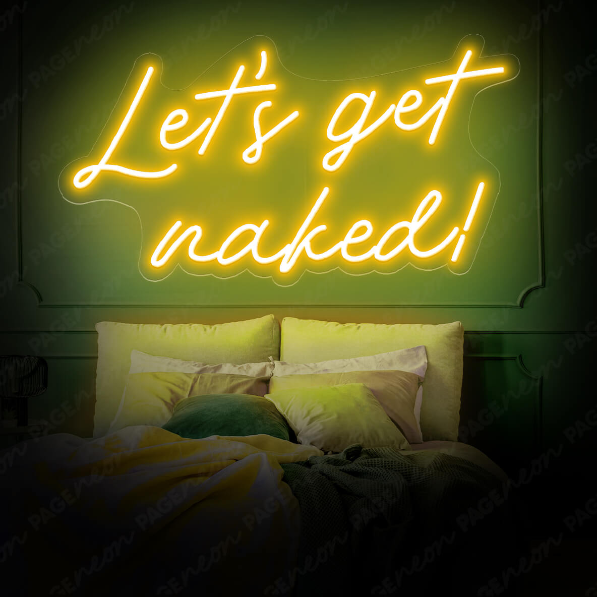 Let's Get Naked Neon Sign Man Cave Led Light Orange Yellow