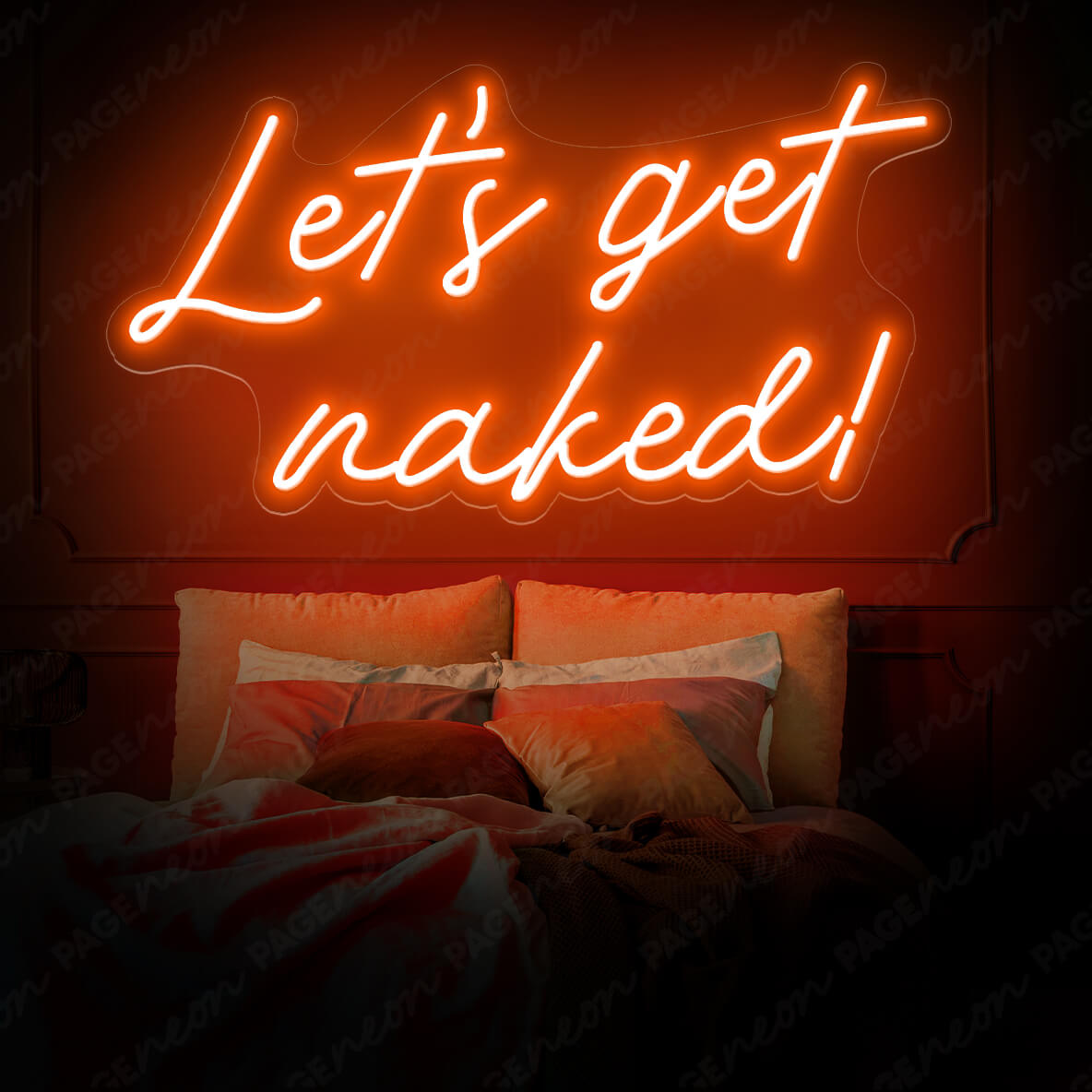 Let's Get Naked Neon Sign Man Cave Led Light Orange