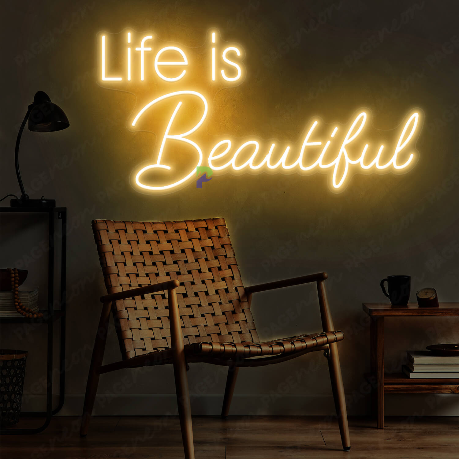 Life Is Beautiful Neon Sign GoldYellow Led Light