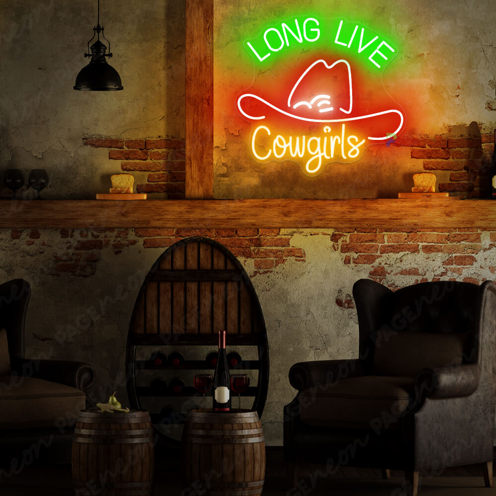 Long Live Cowgirls Neon Sign Cowboy Hat Led Light Green