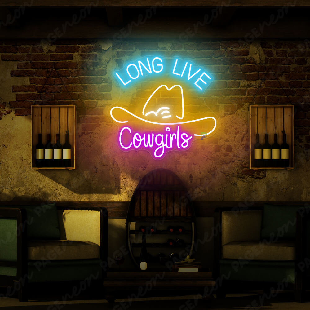 Long Live Cowgirls Neon Sign Cowboy Hat Led Light Orange Yellow
