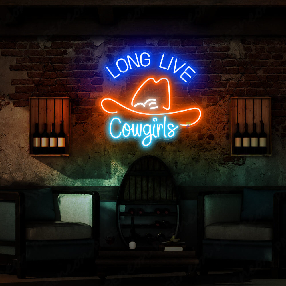 Long Live Cowgirls Neon Sign Cowboy Hat Led Light Orange