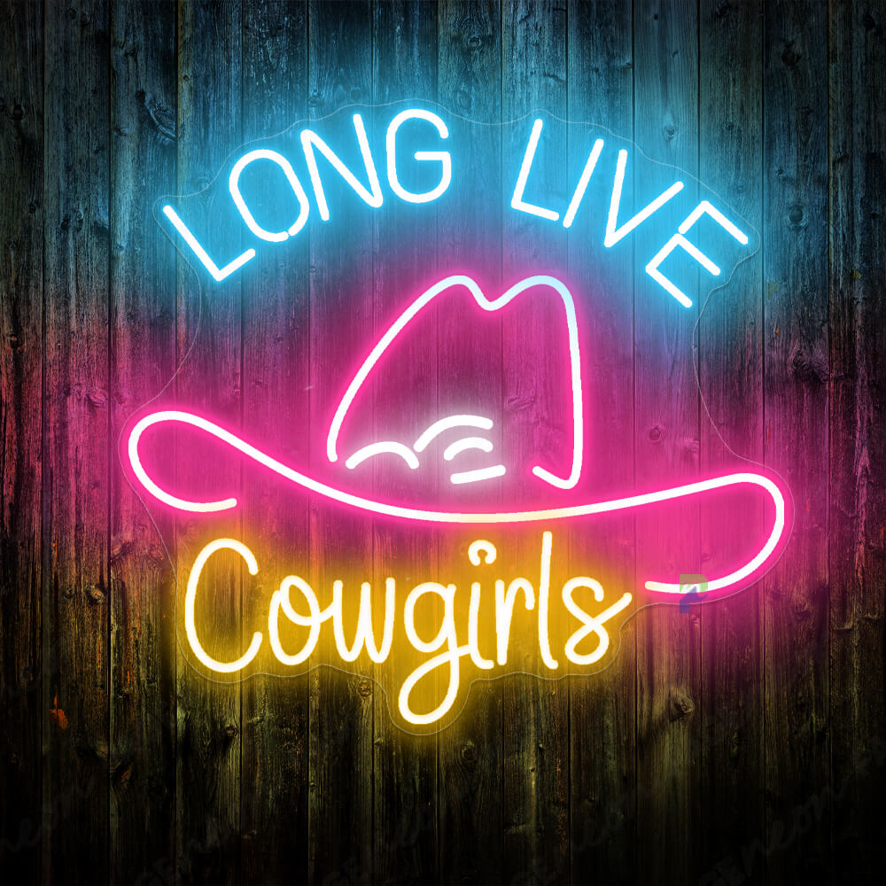 Long Live Cowgirls Neon Sign Cowboy Hat Led Light Pink