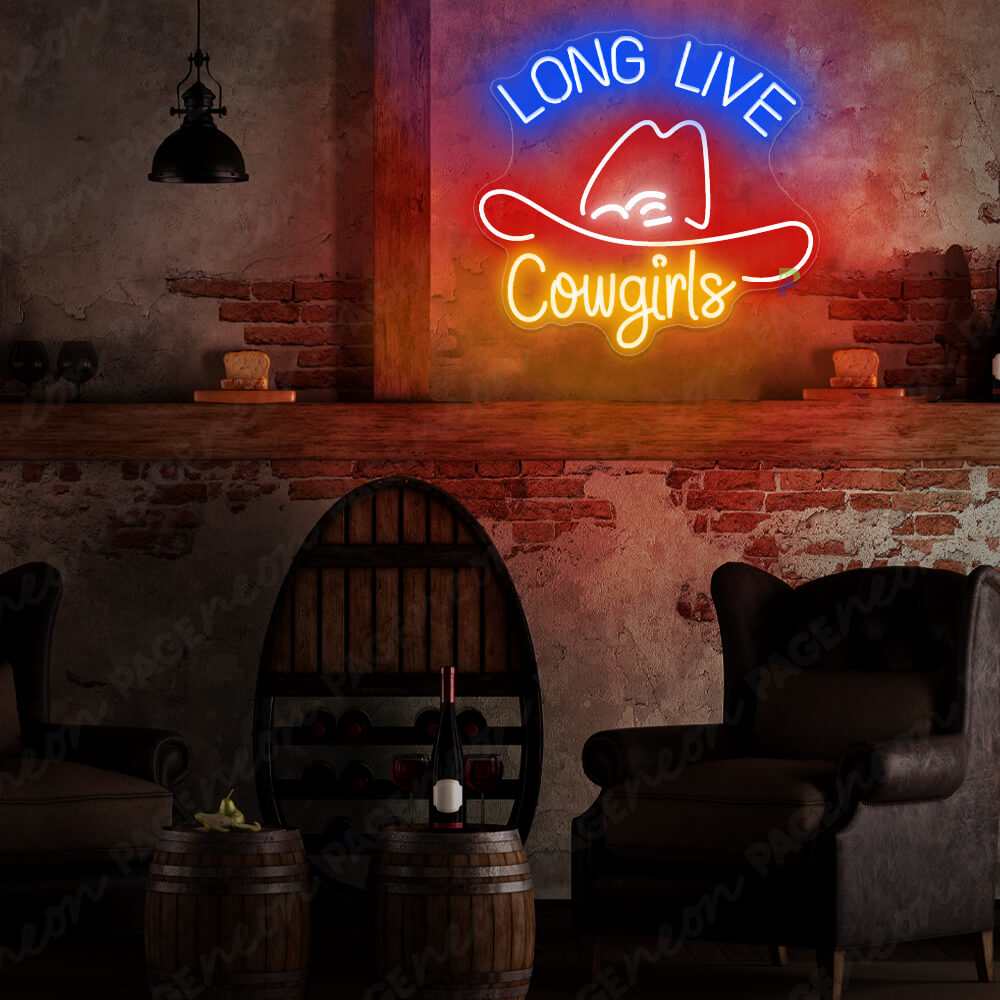 Long Live Cowgirls Neon Sign Cowboy Hat Led Light Red