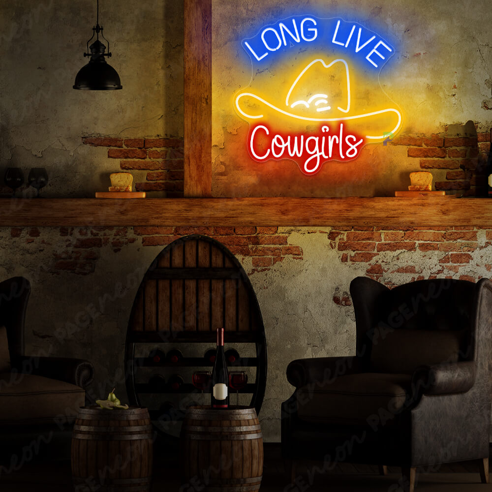 Long Live Cowgirls Neon Sign Cowboy Hat Led Light yellow