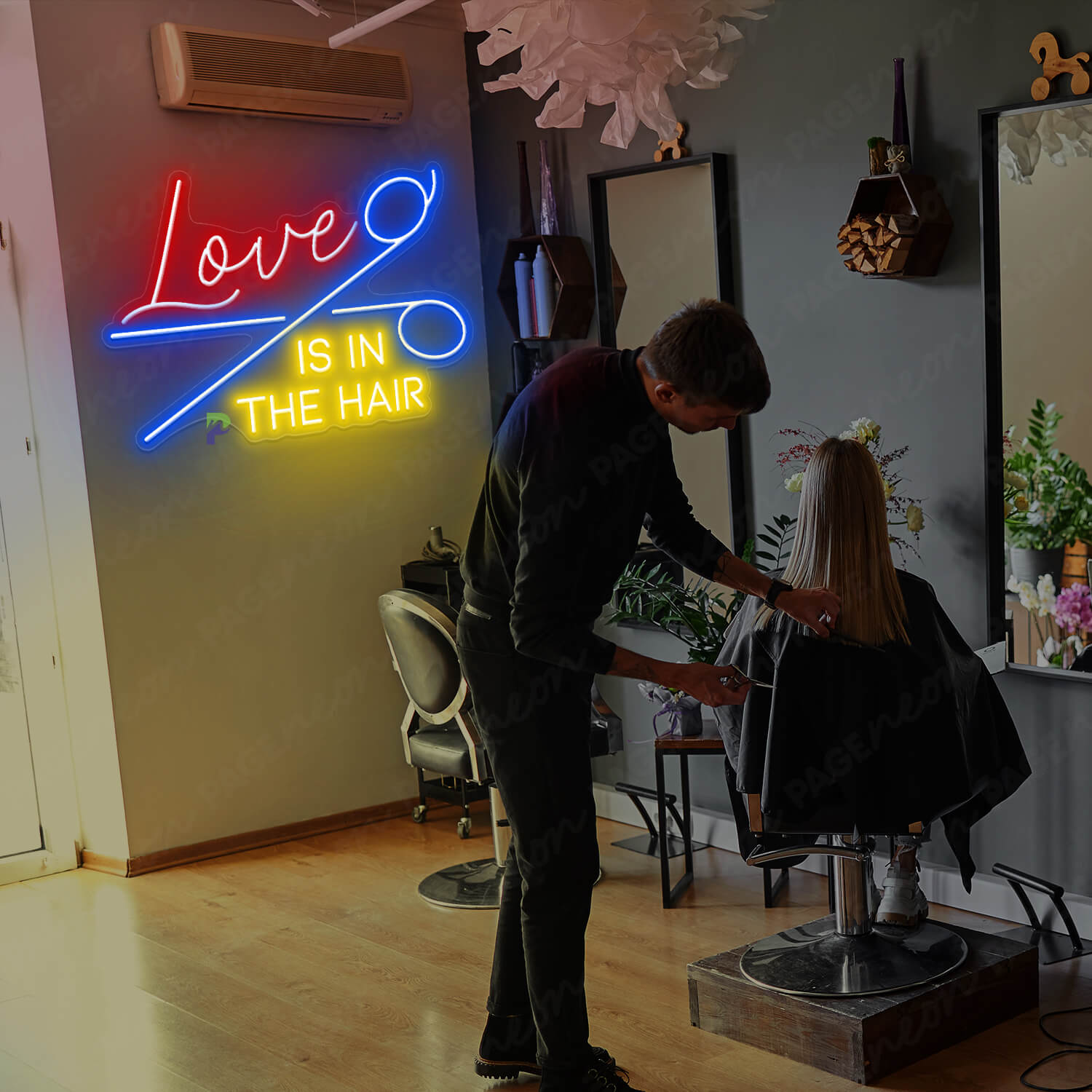 Love Is In The Hair Sign Barber Shop Neon Sign Blue