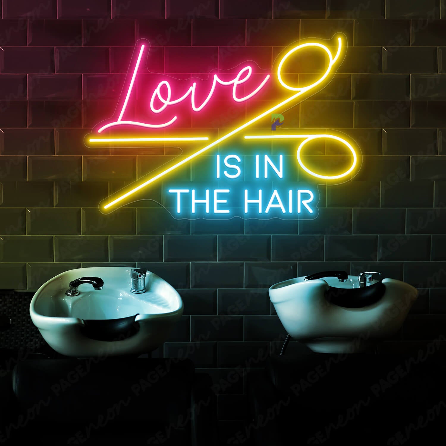 Love Is In The Hair Sign Barber Shop Neon Sign Yellow