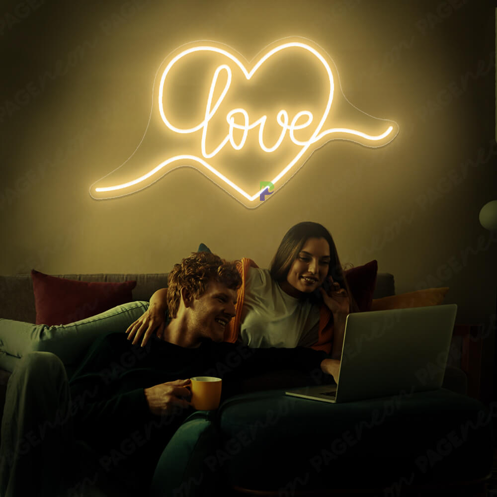 Love Neon Sign LED Love Heart Light Gold Yellow