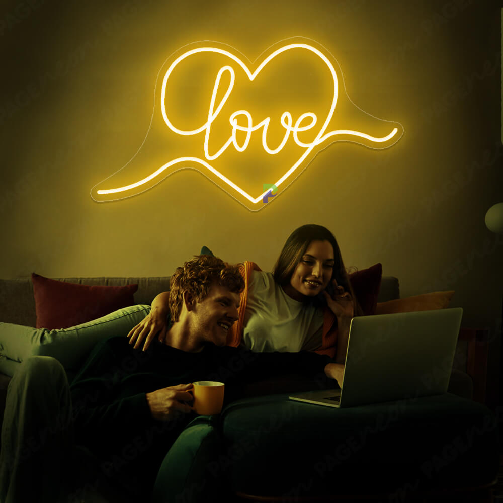 Love Neon Sign LED Love Heart Light Orange Yellow