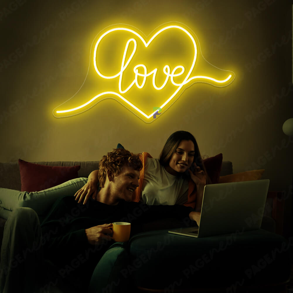 Love Neon Sign LED Love Heart Light Yellow