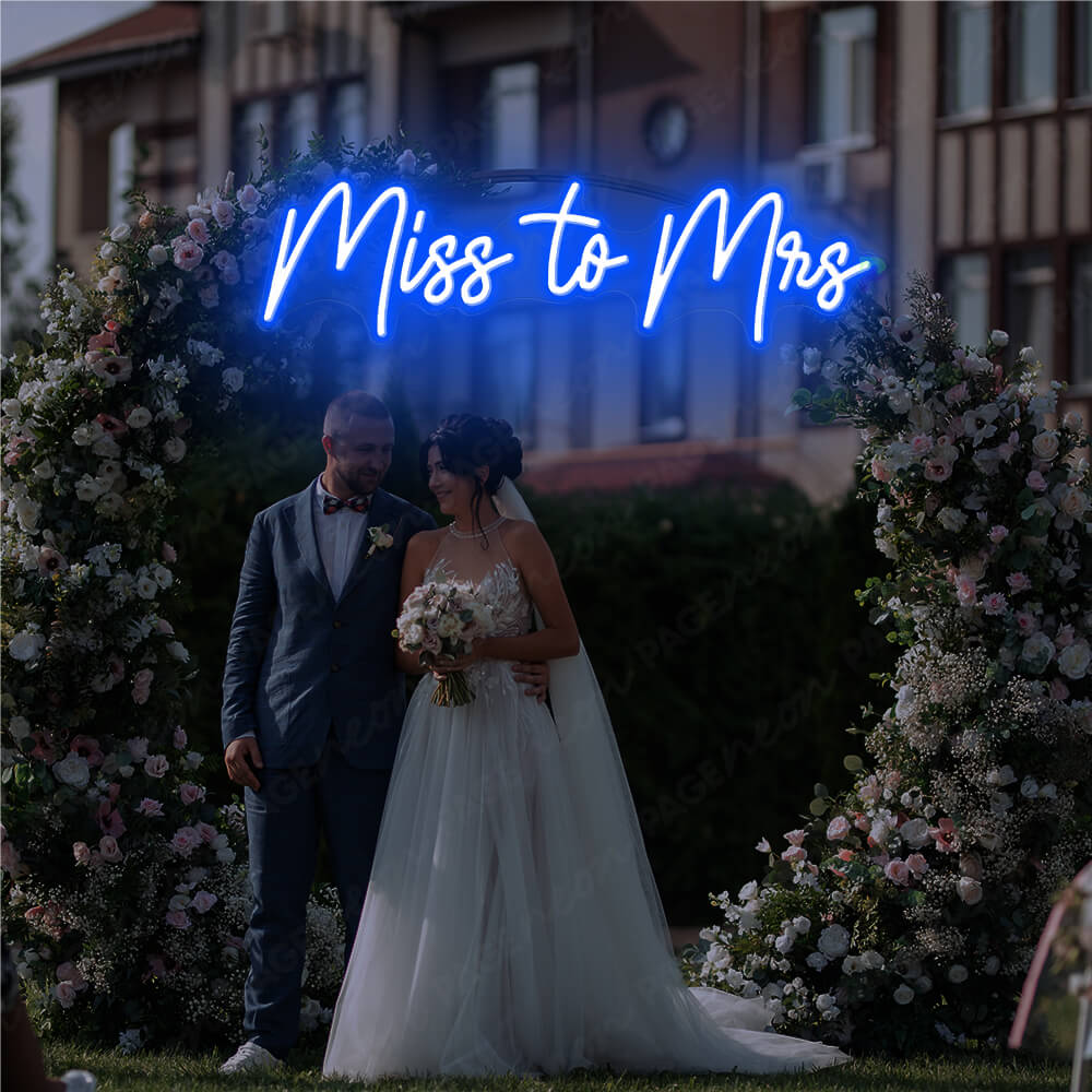 Miss To Mrs Neon Sign For Wedding Blue