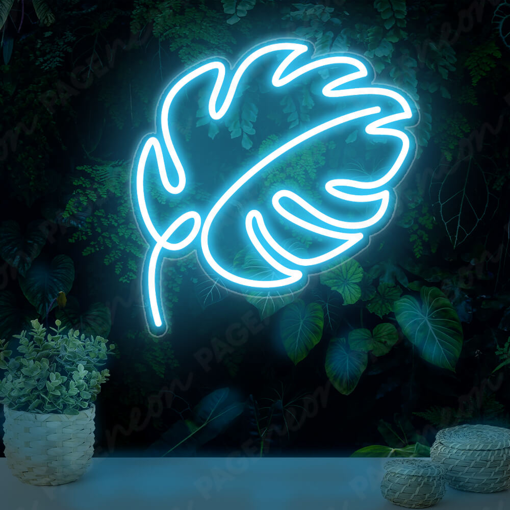 Monstera Leaf Neon Sign Led Light Light Blue