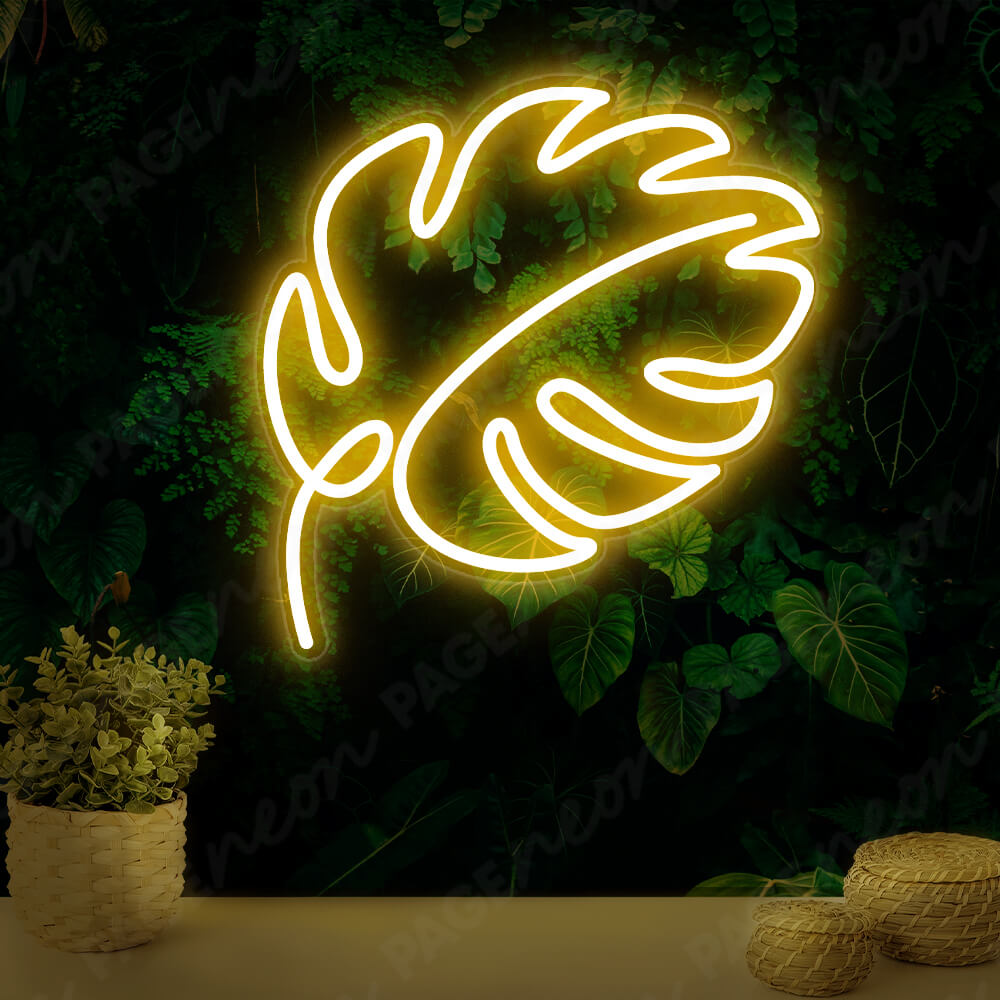 Monstera Leaf Neon Sign Led Light Orange Yellow