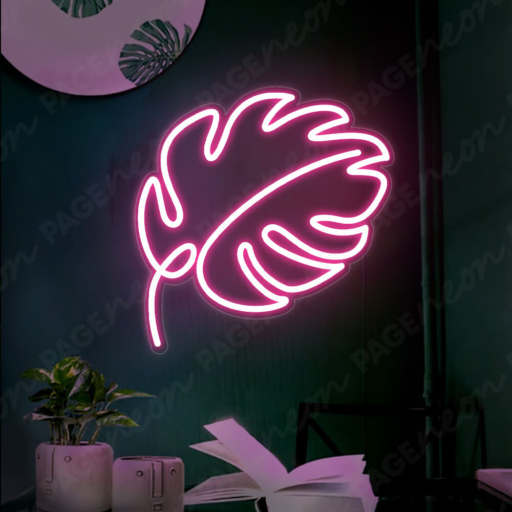 Monstera Leaf Neon Sign Led Light Pink