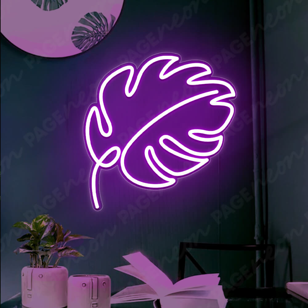 Monstera Leaf Neon Sign Led Light Purple