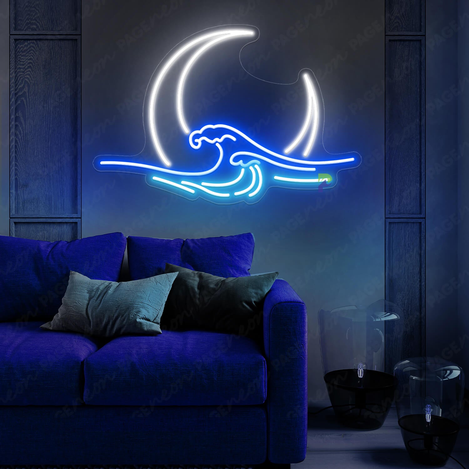 Moon Neon Sign Crescent Moon Blue Wave Led Light