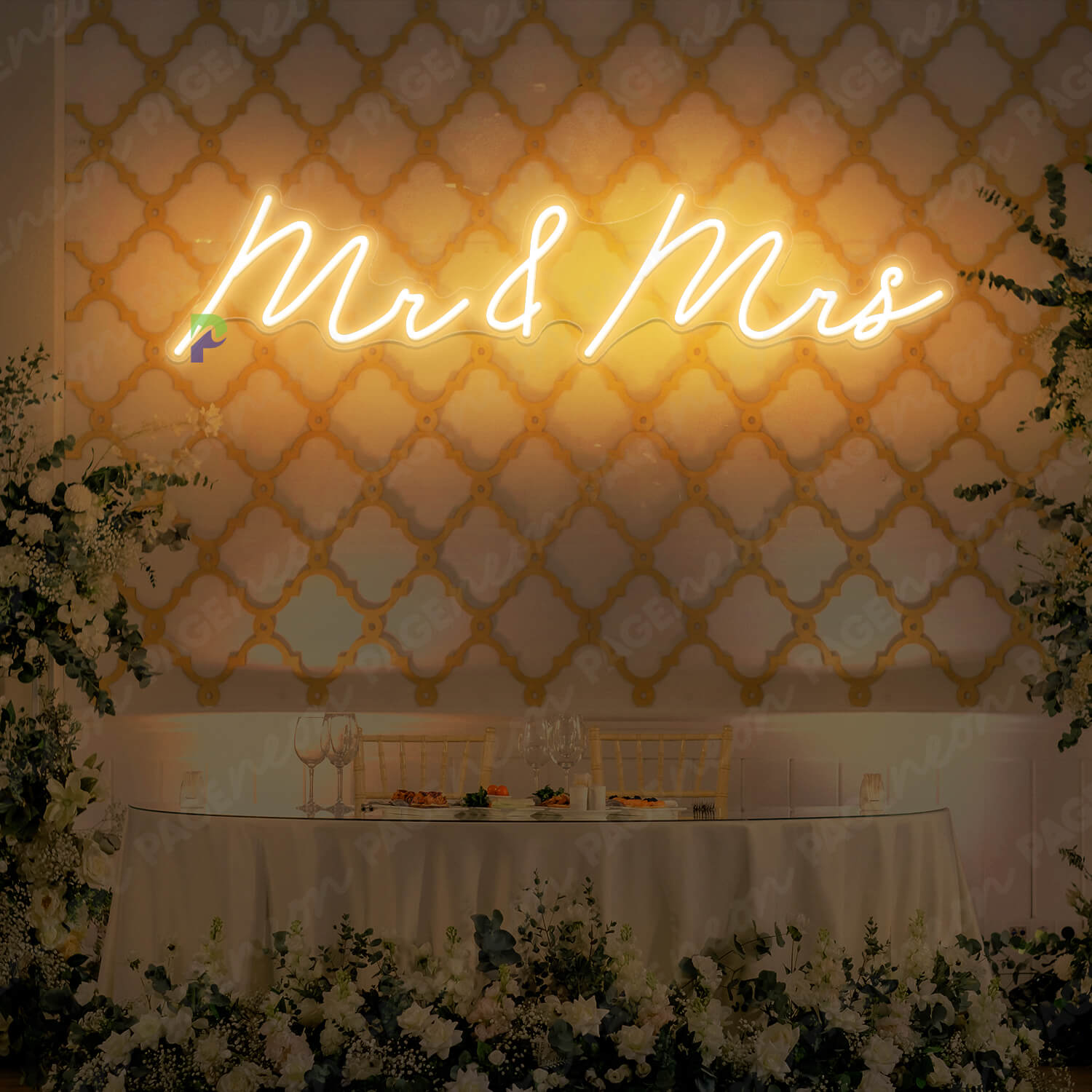 Mr And Mrs Neon Sign Wedding Led Light Gold Yellow