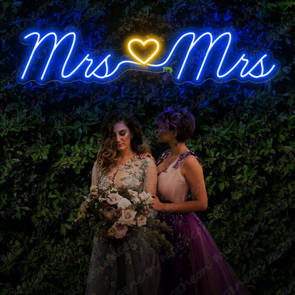 Mrs And Mrs Neon Sign LED Wedding Sign Blue