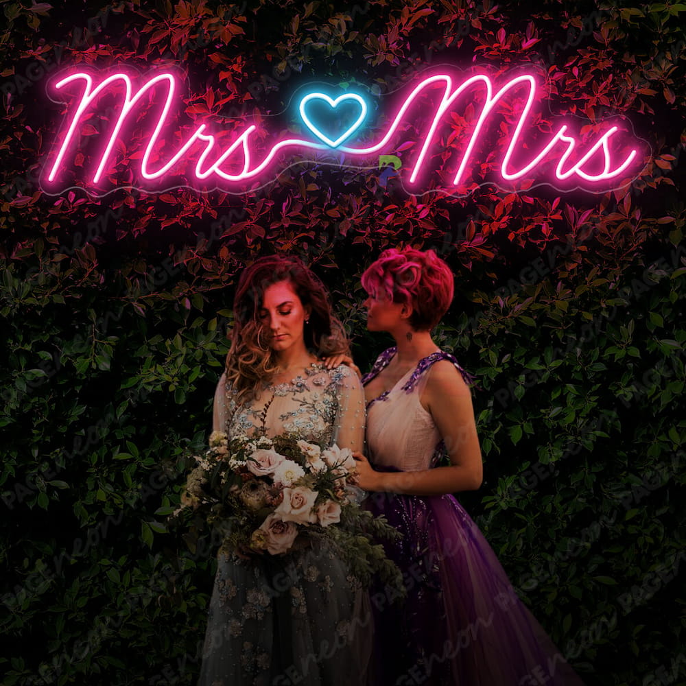 Mrs And Mrs Neon Sign LED Wedding Sign Pink
