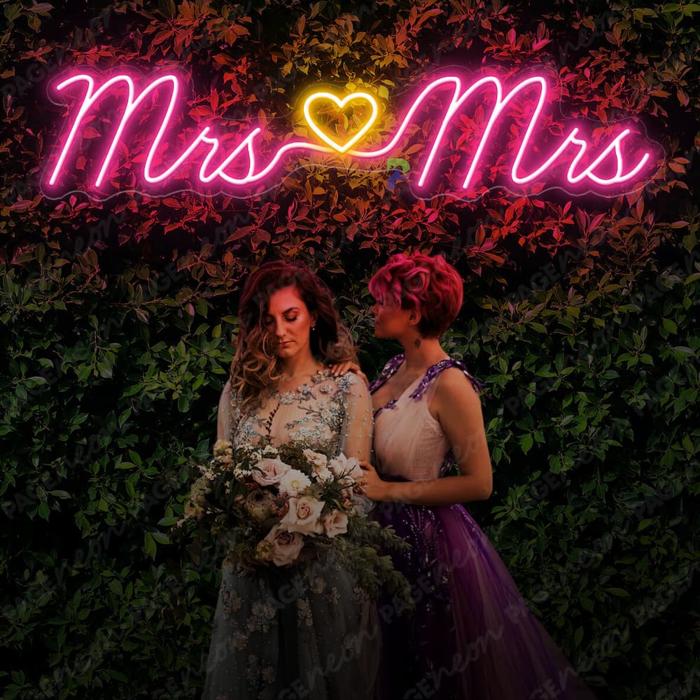 Mrs And Mrs Neon Sign LED Wedding Sign Yellow