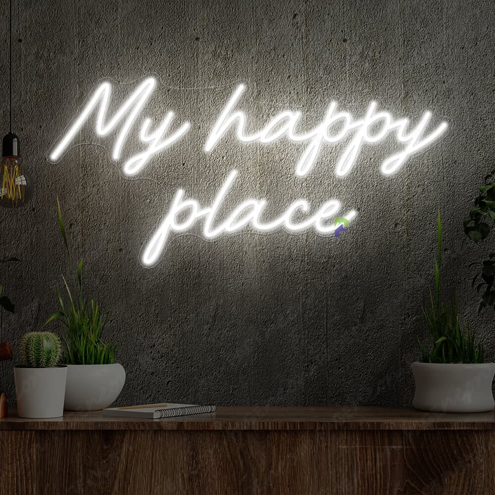 My Happy Place Neon Sign Aesthetic Sign White